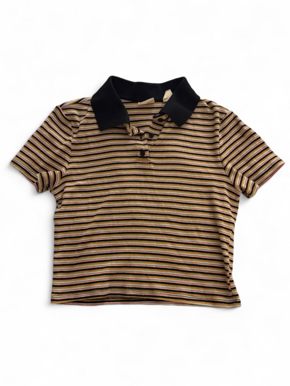 Levi's Striped Polo Crop Top in Black, Yellow, Red, & Blue